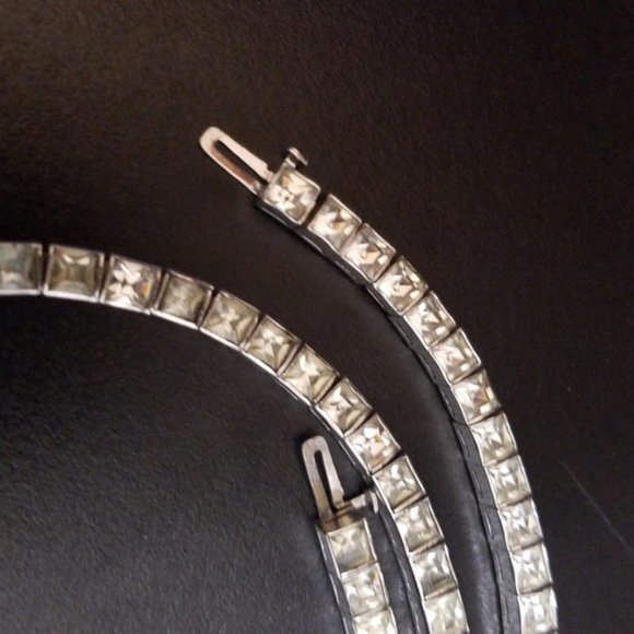 Art Deco Dorsons Sterling Paste Rhinestone Necklace Bracelet Set - Picture 3 of 6